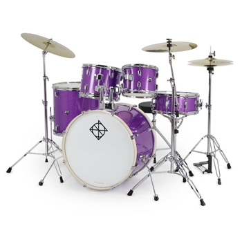 Dixon Spark 5-Piece Drumset with Hardware and Cymbals, Purple Sparkle