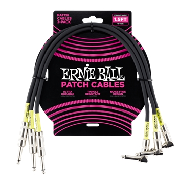 Ernie Ball P06076 Classic Patch Cable Straight/Angle 1.5ft - Black - 3 Pack