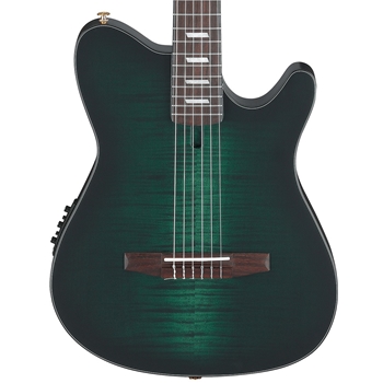 Ibanez FRH20FMN Thinline Flamed Maple Nylon Acoustic Guitar with Electronics, Deep Emerald Green Low Gloss