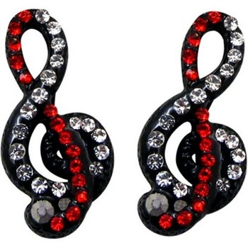 Aim ER448 Black G-clef Earrings with Red & White Crystals