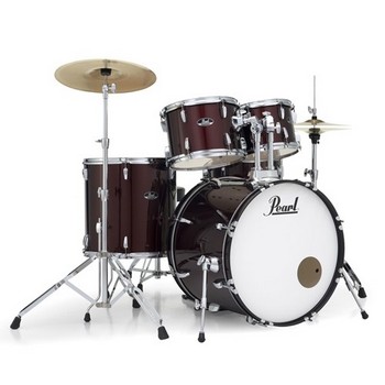 Pearl Roadshow 5 Piece Drum Set with Cymbals and Hardware, Red Wine