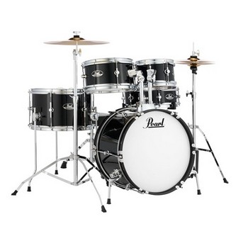 Pearl Roadshow Jr. 5 Piece Drum Set with Cymbals and Hardware, Jet Black