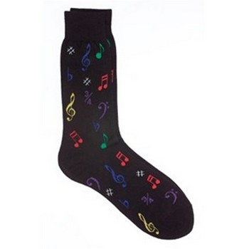 Aim AIM10008C Black Socks with Multi-Colored Music Notes, Mens Size 10-13