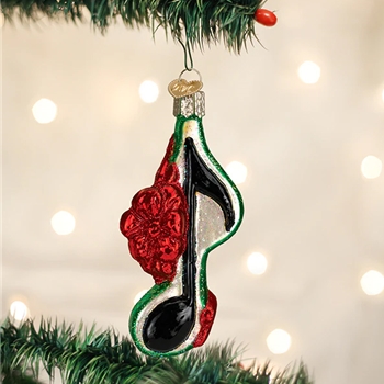 Old World OW38061 Musical Note With Bow-Green Ornament