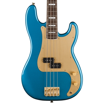 Squier 40th Anniversary Precision Electric Bass Guitar, Gold Edition, Lake Placid Blue