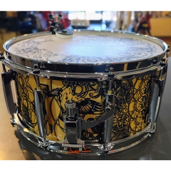 Used Pearl Masters Maple Complete Snare Drum, Cain and Abel Graphic